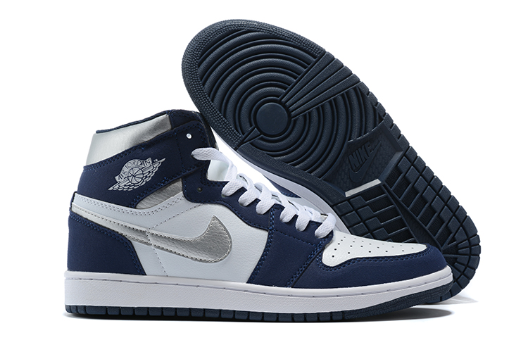 2020 Original Air Jordan 1 White Navy Blue Silver